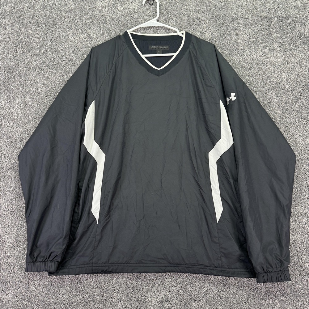 Under Armour Jacket Mens Large Black Windbreaker Pullover V Neck Golf Logo City